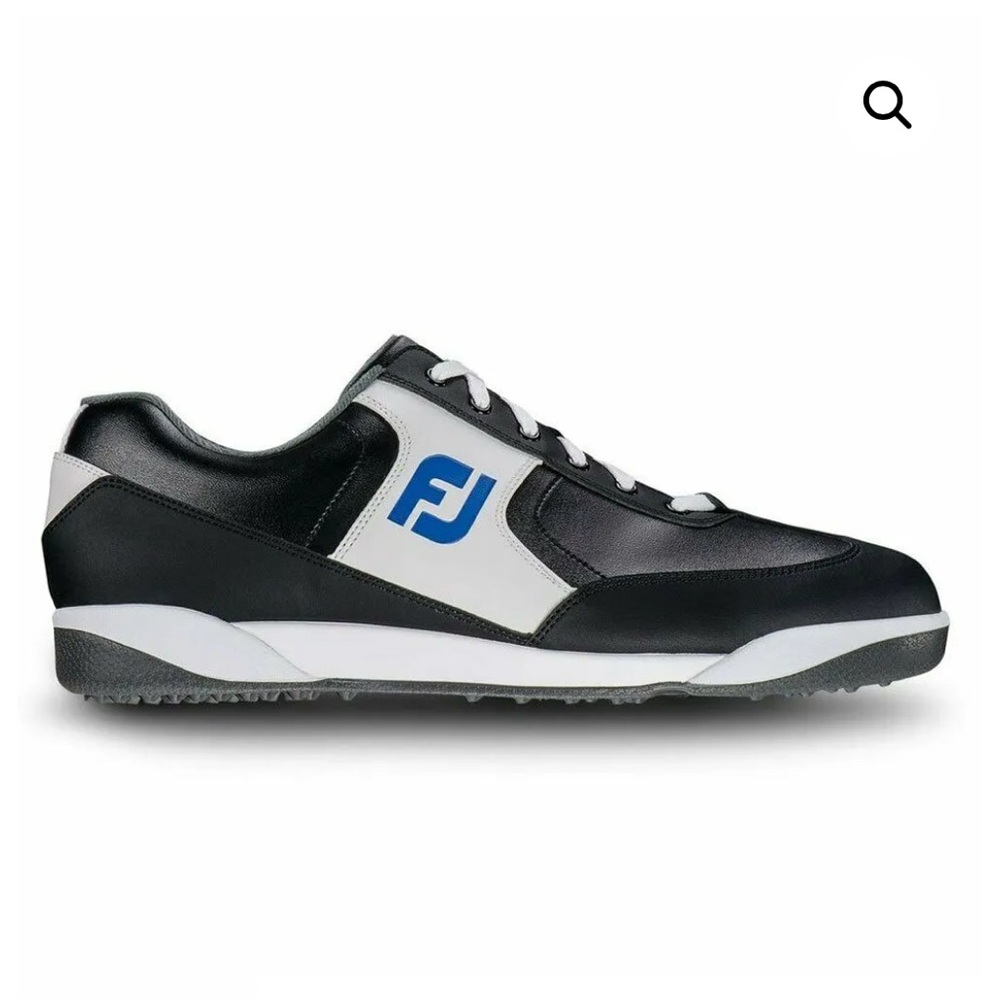 NWOT FootJoy Men GreenJoys Spikeless 11.5W Golf Shoes Black/White/Royal Blue